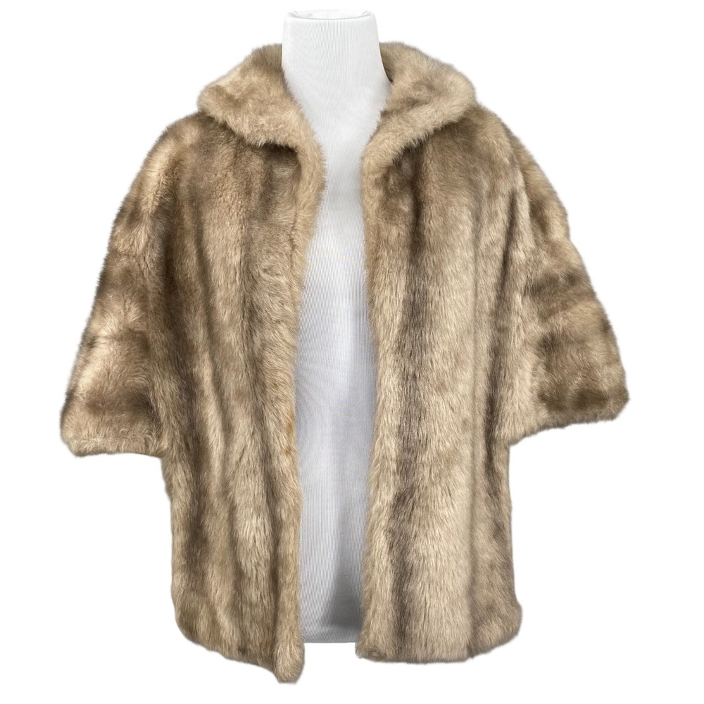 Vintage 60s Regina Glenara by Glenoit Faux Fur Stole Capelet Brown Shawl‎ Tan